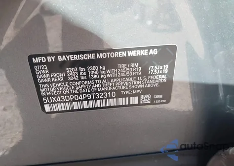 2023 BMW X3 Sdrive30I from USA, damaged, VIN 5UX43DP04P9T32310